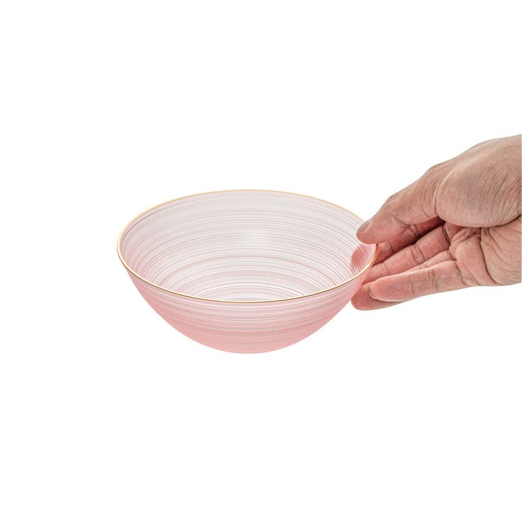 Moderna 16 oz Round Pink Translucent Plastic Gold-Rimmed Bowl - Rippled - 5 1/2" x 5 1/2" x 2" - 100 count box