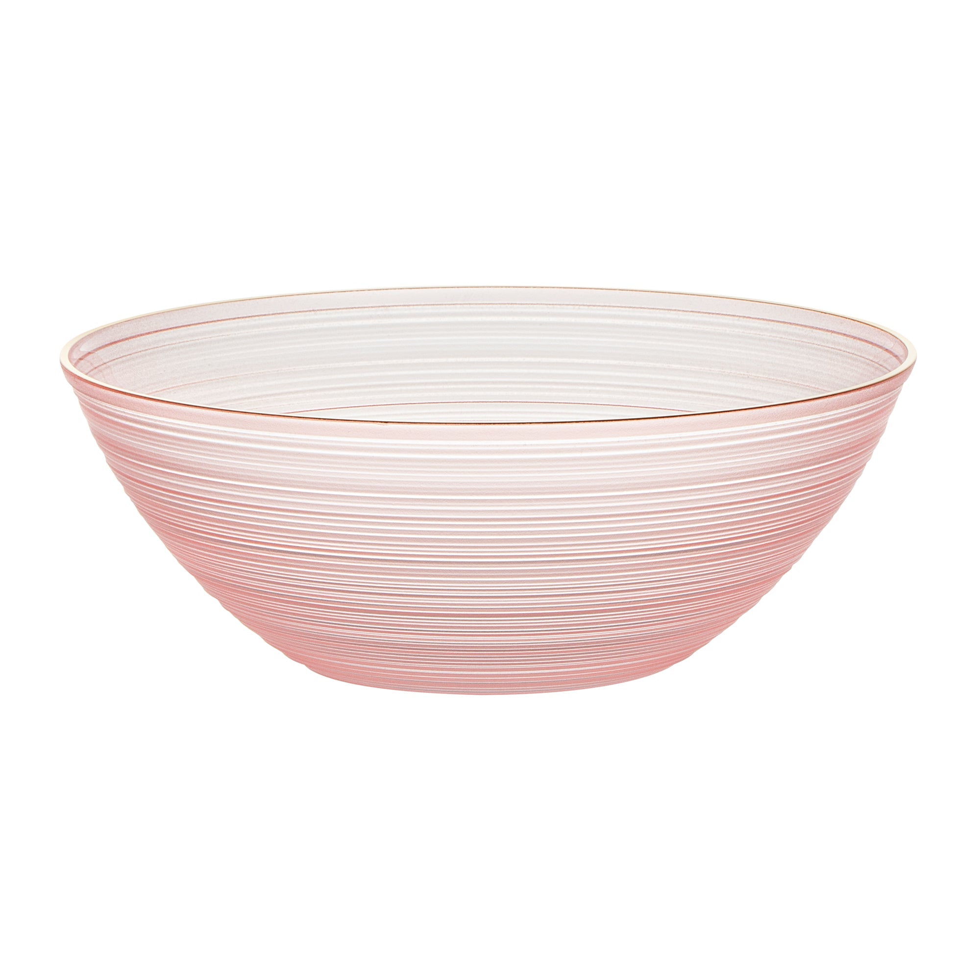 Moderna 16 oz Round Pink Translucent Plastic Gold-Rimmed Bowl - Rippled - 5 1/2" x 5 1/2" x 2" - 100 count box