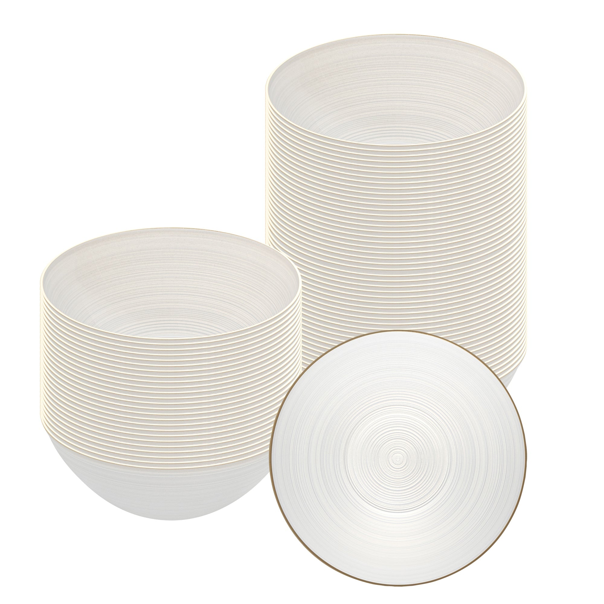 Moderna 16 oz Round White Translucent Plastic Gold-Rimmed Bowl - Rippled - 5 1/2" x 5 1/2" x 2" - 100 count box