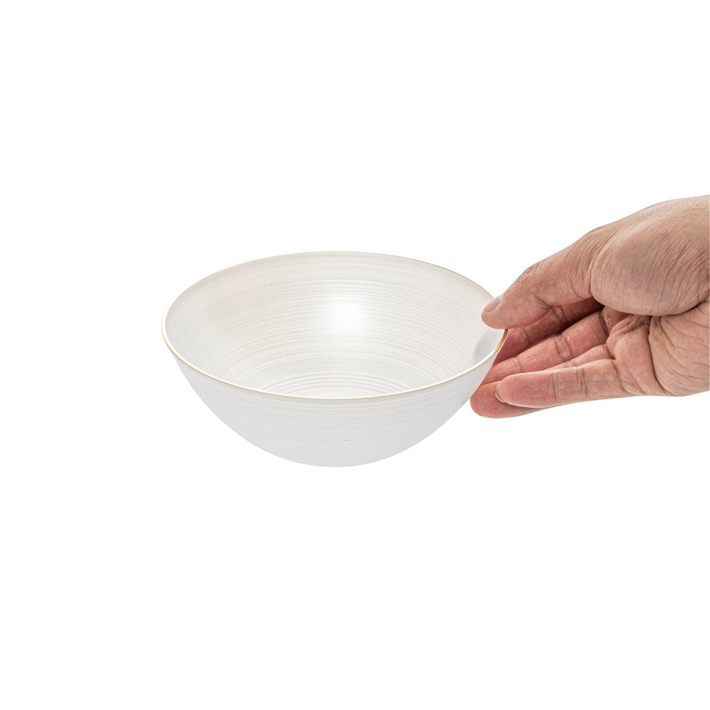 Moderna 16 oz Round White Translucent Plastic Gold-Rimmed Bowl - Rippled - 5 1/2" x 5 1/2" x 2" - 20 count box