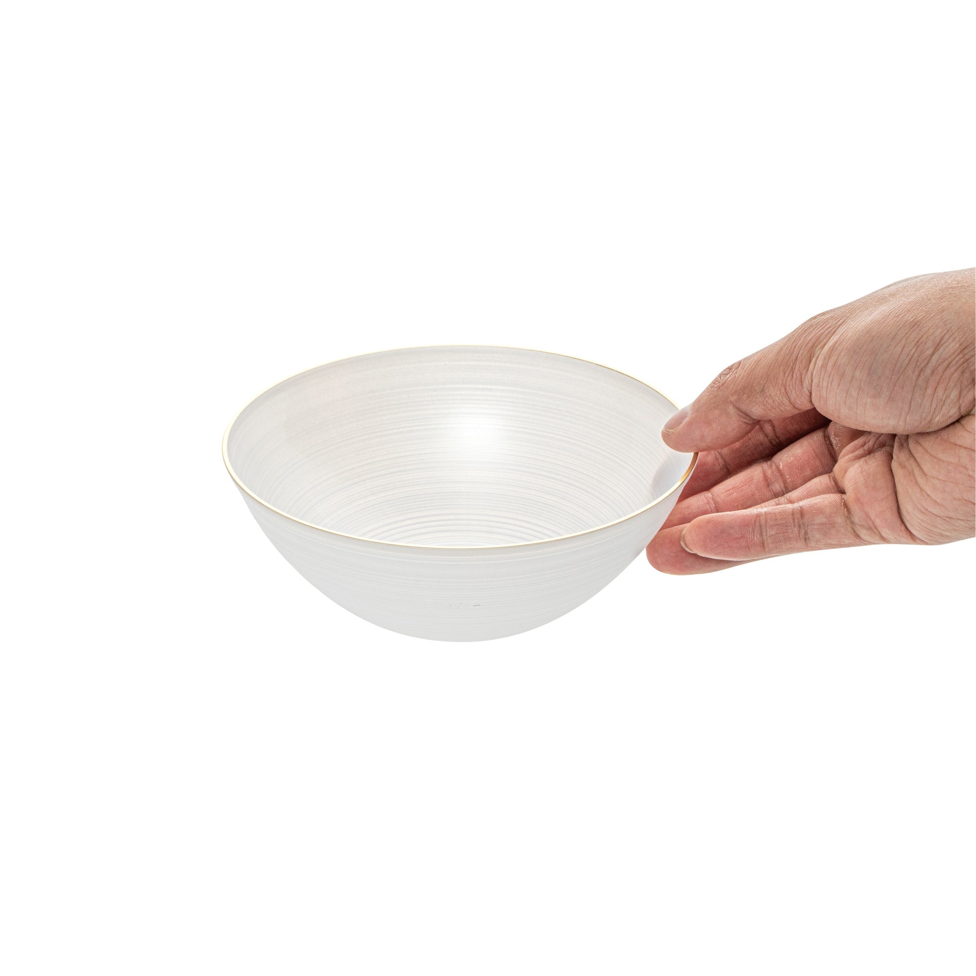 Moderna 16 oz Round White Translucent Plastic Gold-Rimmed Bowl - Rippled - 5 1/2" x 5 1/2" x 2" - 20 count box