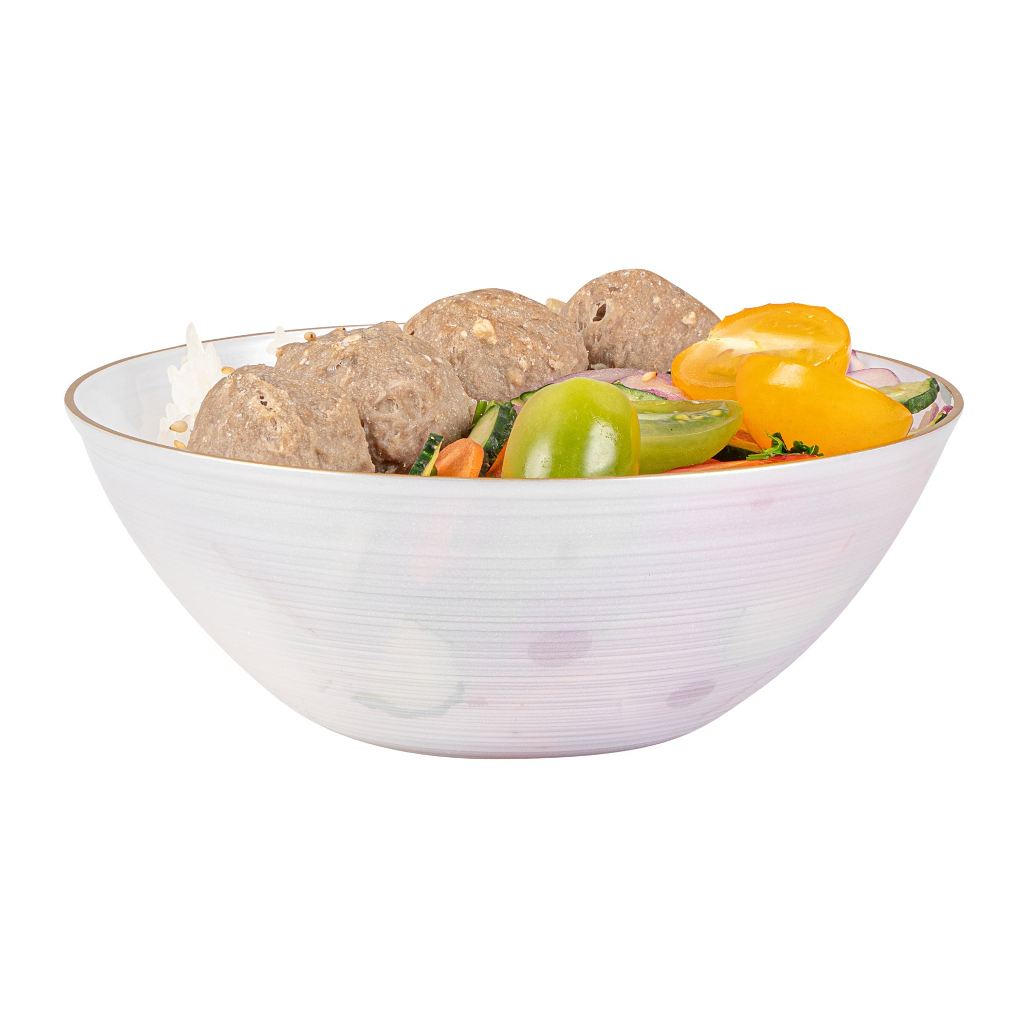 Moderna 16 oz Round White Translucent Plastic Gold-Rimmed Bowl - Rippled - 5 1/2" x 5 1/2" x 2" - 100 count box