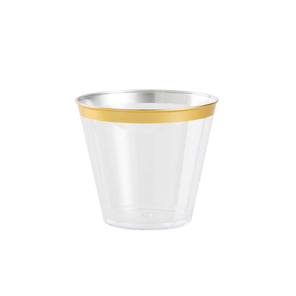 Chef 101 5 oz Clear Plastic Tumbler - with Gold Rim - 2 3/4" x 2 3/4" x 2 1/4" - 20 count box