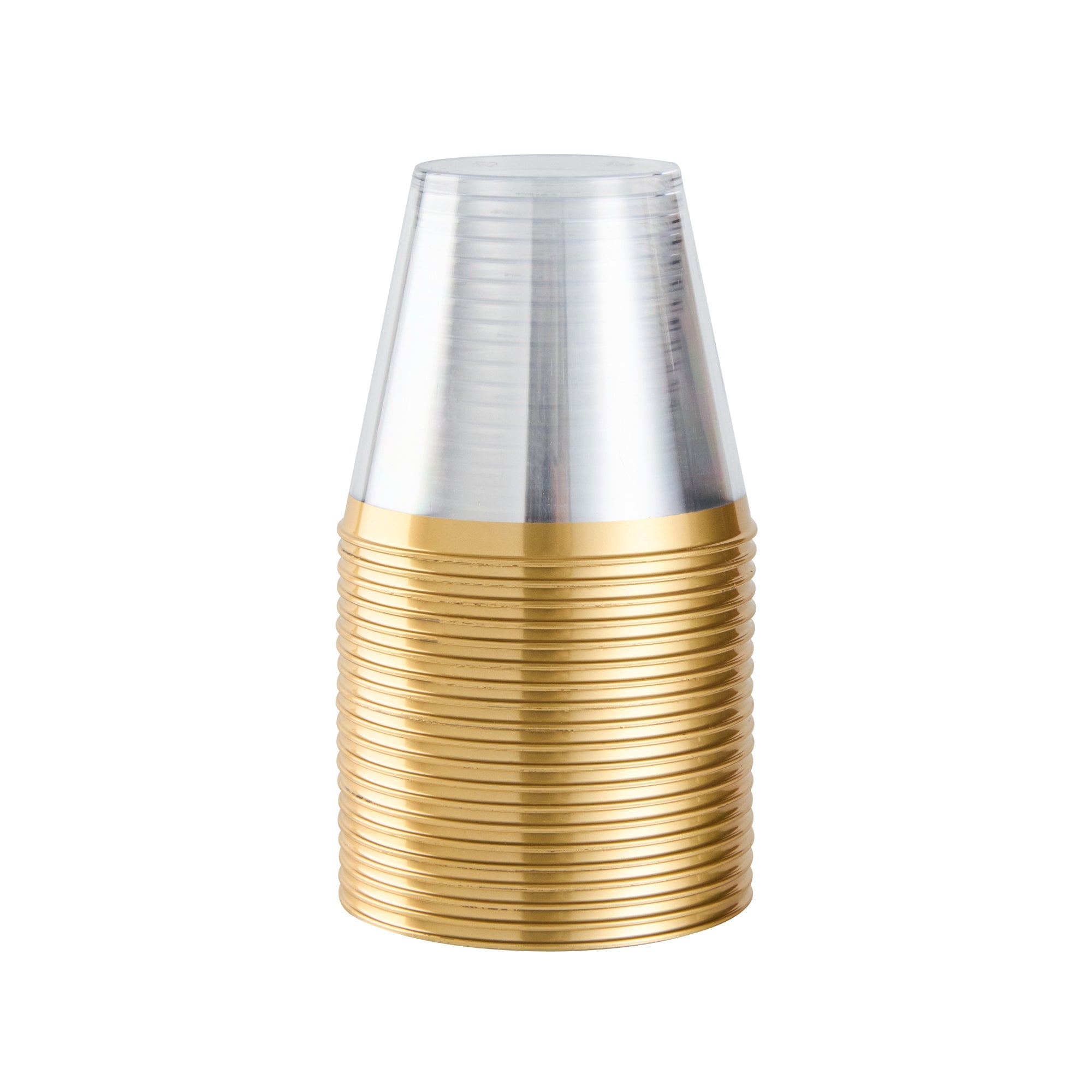 Chef 101 5 oz Clear Plastic Tumbler - with Gold Rim - 2 3/4" x 2 3/4" x 2 1/4" - 20 count box