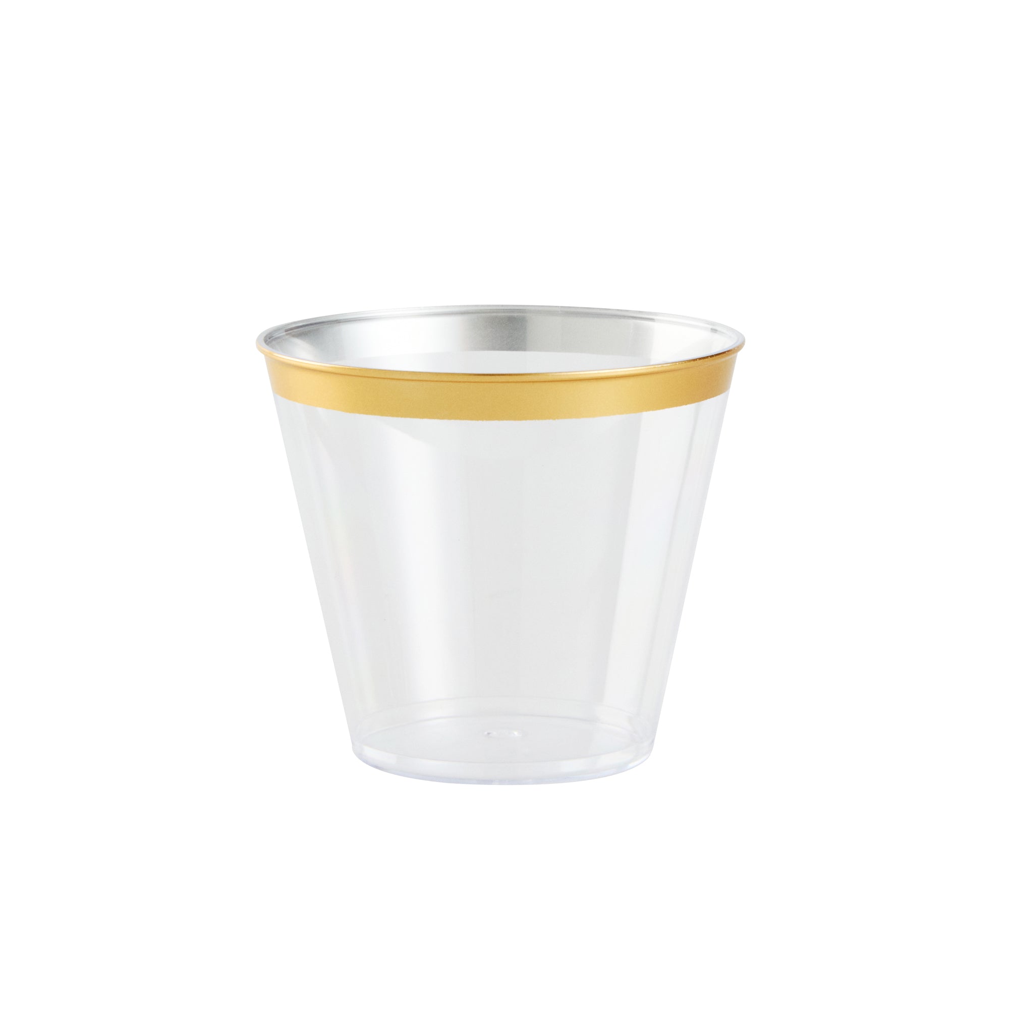 Chef 101 5 oz Clear Plastic Tumbler - with Gold Rim - 2 3/4" x 2 3/4" x 2 1/4" - 500 count box