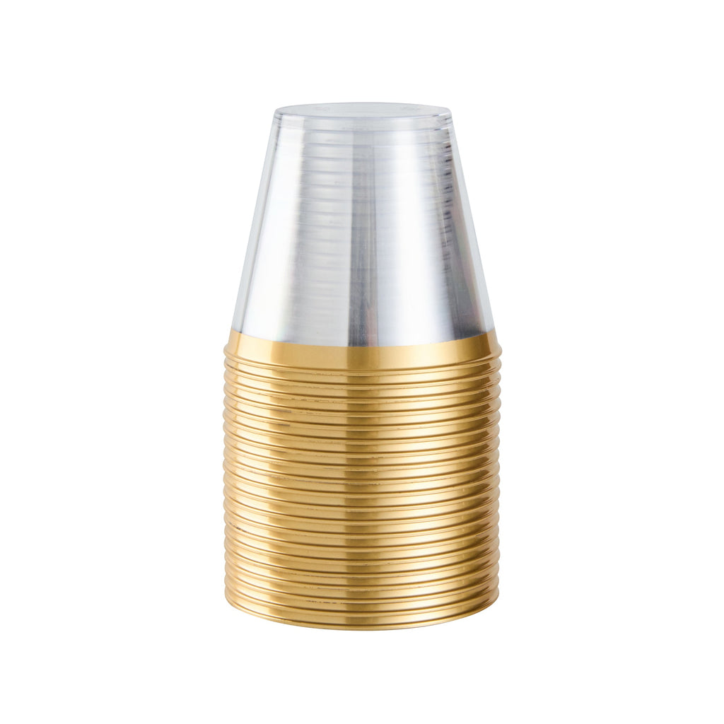 Chef 101 5 oz Clear Plastic Tumbler - with Gold Rim - 2 3/4" x 2 3/4" x 2 1/4" - 500 count box