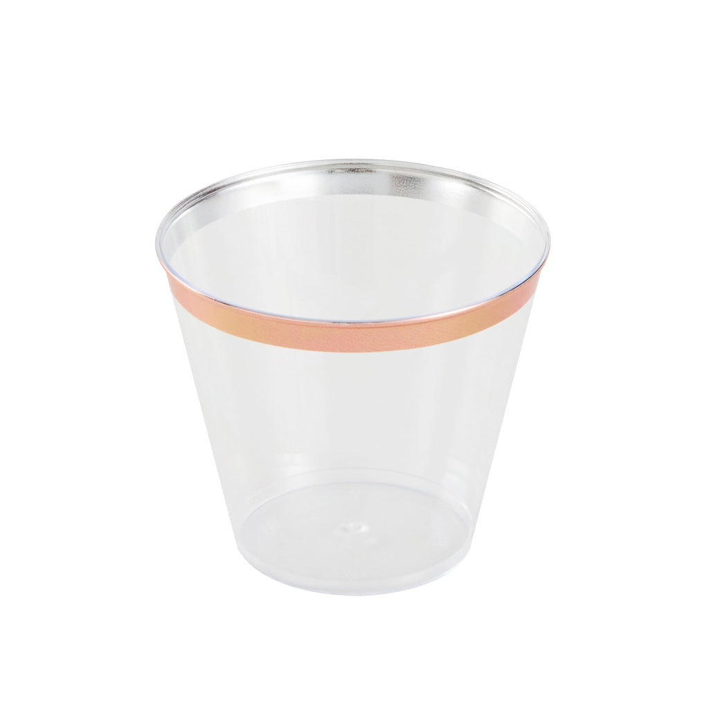 Chef 101 5 oz Clear Plastic Tumbler - with Rose Gold Rim - 2 3/4" x 2 3/4" x 2 1/4" - 500 count box