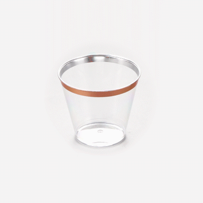 Chef 101 5 oz Clear Plastic Tumbler - with Rose Gold Rim - 2 3/4" x 2 3/4" x 2 1/4" - 20 count box