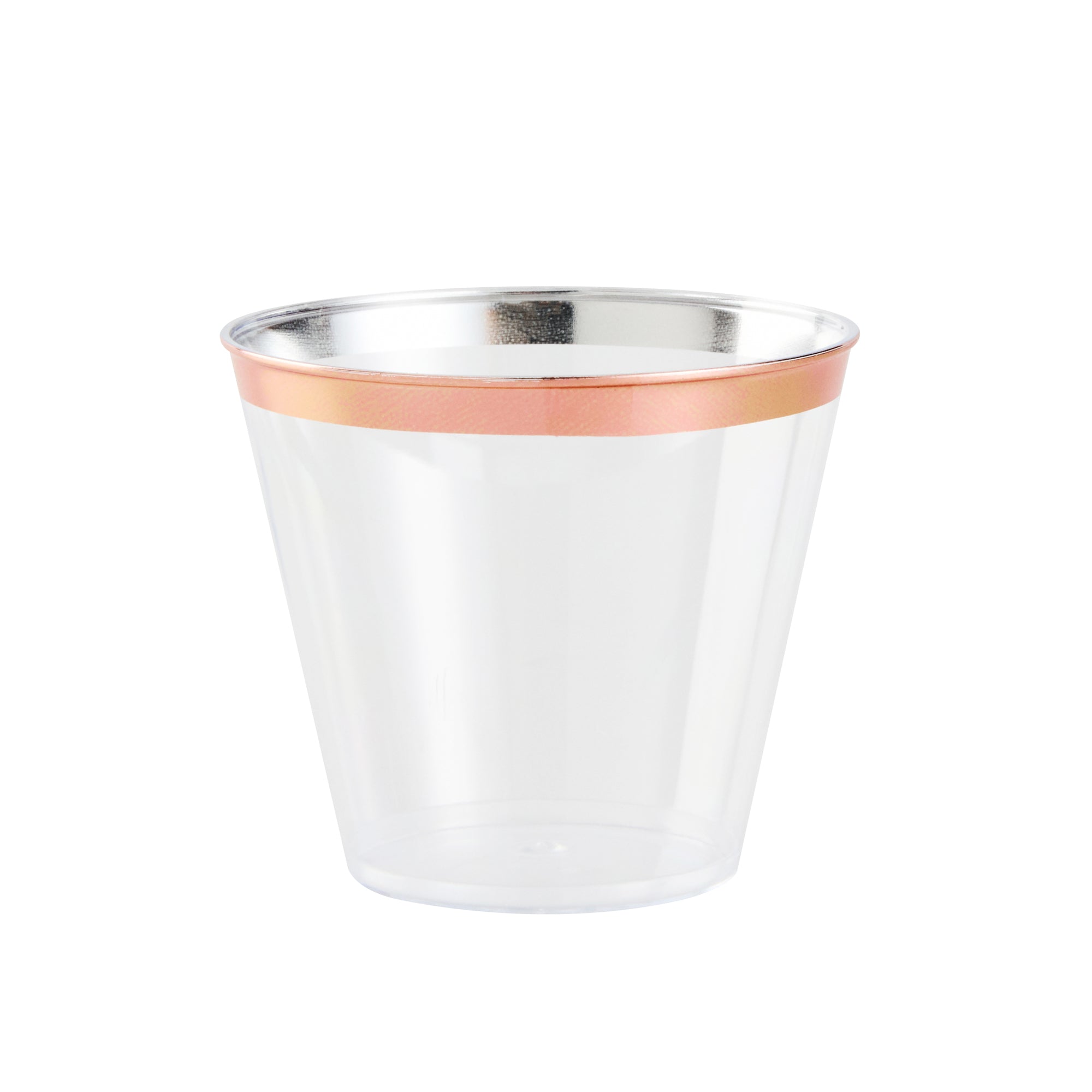 Chef 101 5 oz Clear Plastic Tumbler - with Rose Gold Rim - 2 3/4" x 2 3/4" x 2 1/4" - 20 count box