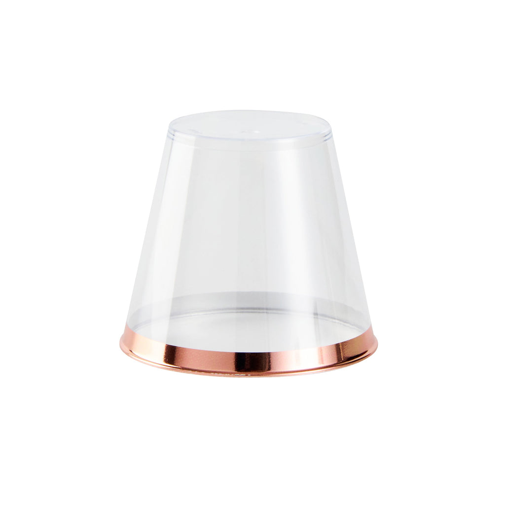 Chef 101 5 oz Clear Plastic Tumbler - with Rose Gold Rim - 2 3/4" x 2 3/4" x 2 1/4" - 20 count box
