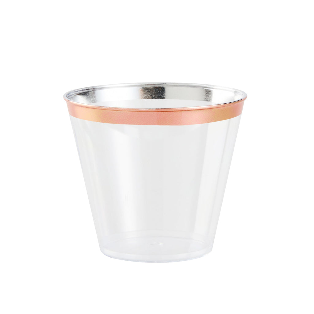 Chef 101 5 oz Clear Plastic Tumbler - with Rose Gold Rim - 2 3/4" x 2 3/4" x 2 1/4" - 500 count box