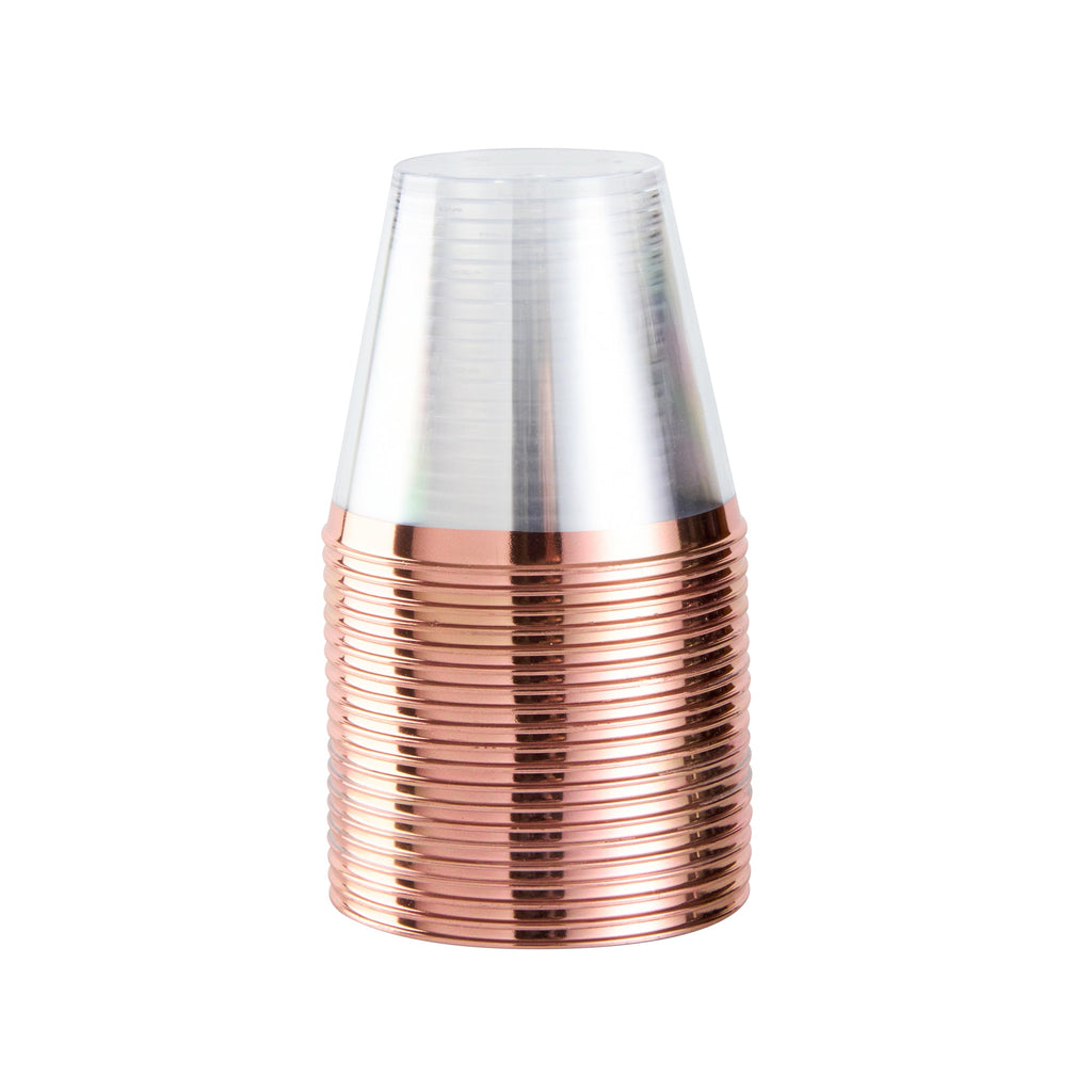 Chef 101 5 oz Clear Plastic Tumbler - with Rose Gold Rim - 2 3/4" x 2 3/4" x 2 1/4" - 500 count box