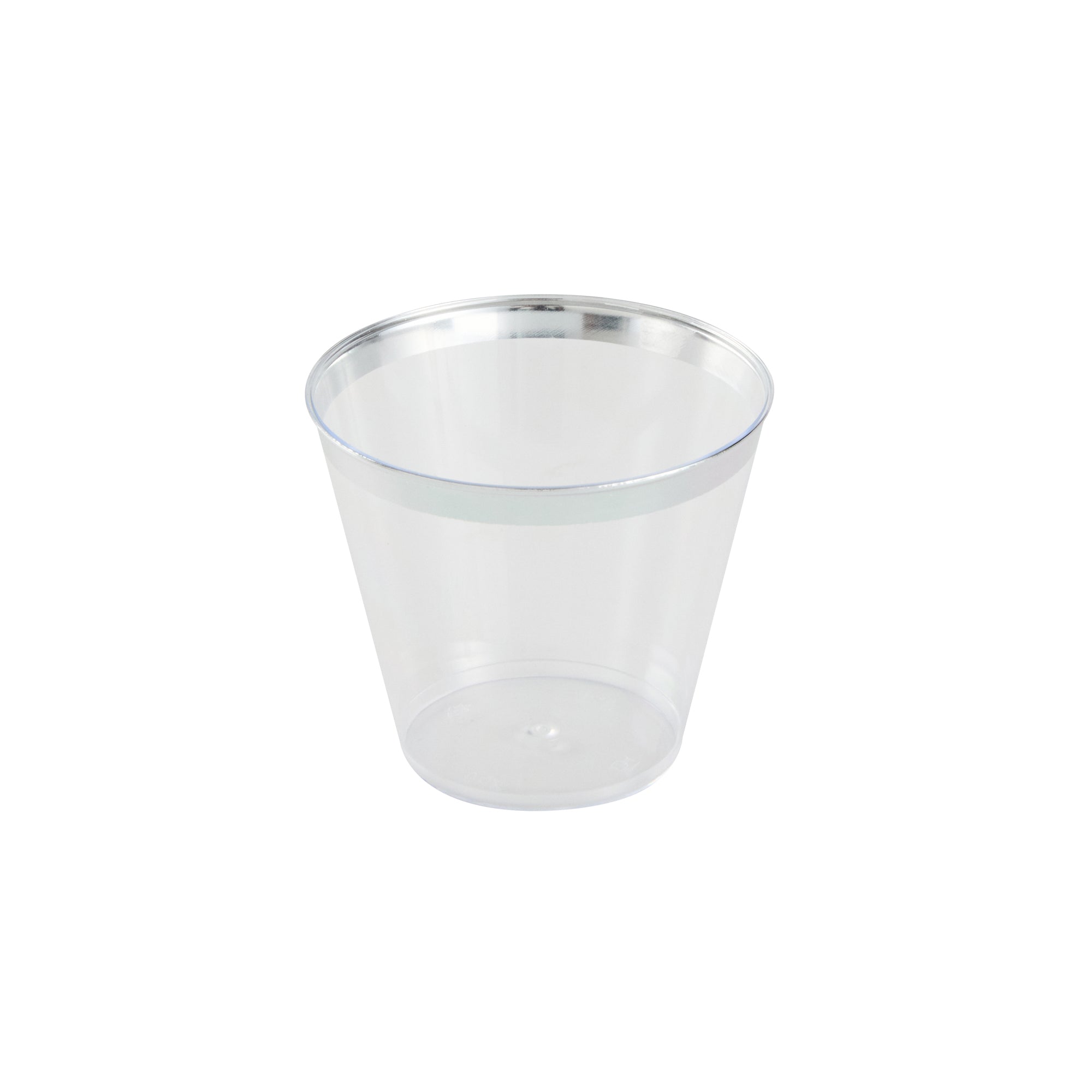 Chef 101 5 oz Clear Plastic Tumbler - with Silver Rim - 2 3/4" x 2 3/4" x 2 1/4" - 500 count box