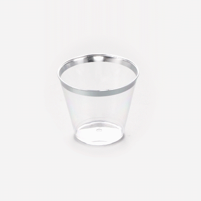Chef 101 5 oz Clear Plastic Tumbler - with Silver Rim - 2 3/4" x 2 3/4" x 2 1/4" - 20 count box