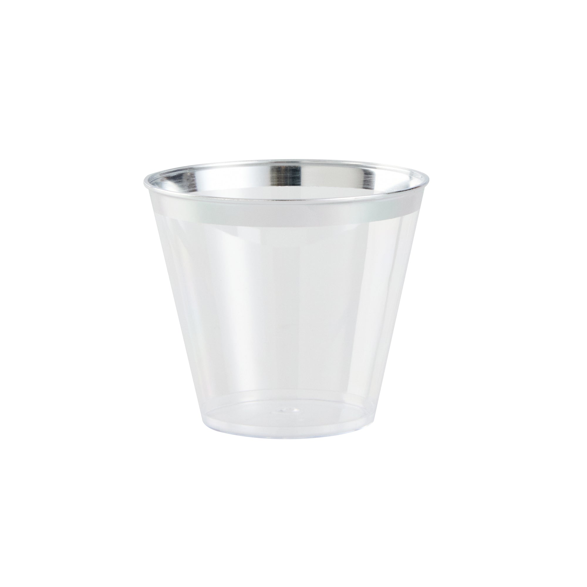 Chef 101 5 oz Clear Plastic Tumbler - with Silver Rim - 2 3/4" x 2 3/4" x 2 1/4" - 20 count box
