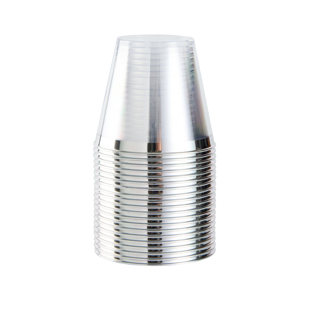 Chef 101 5 oz Clear Plastic Tumbler - with Silver Rim - 2 3/4" x 2 3/4" x 2 1/4" - 20 count box