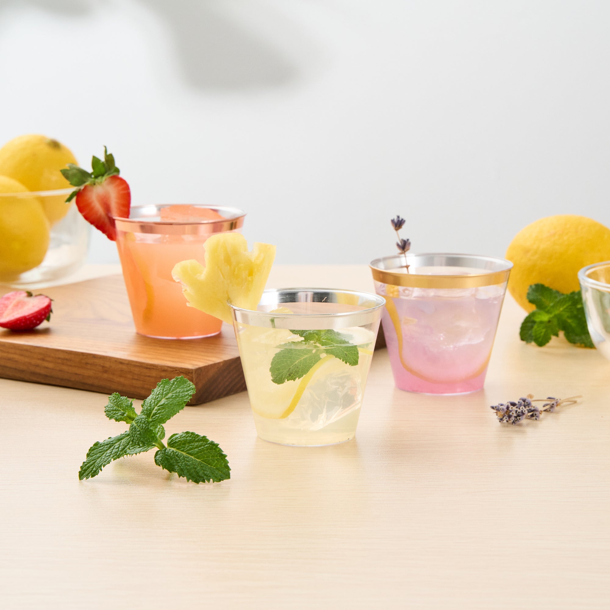 Chef 101 5 oz Clear Plastic Tumbler - with Silver Rim - 2 3/4" x 2 3/4" x 2 1/4" - 20 count box