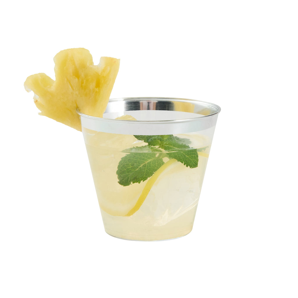 Chef 101 5 oz Clear Plastic Tumbler - with Silver Rim - 2 3/4" x 2 3/4" x 2 1/4" - 500 count box