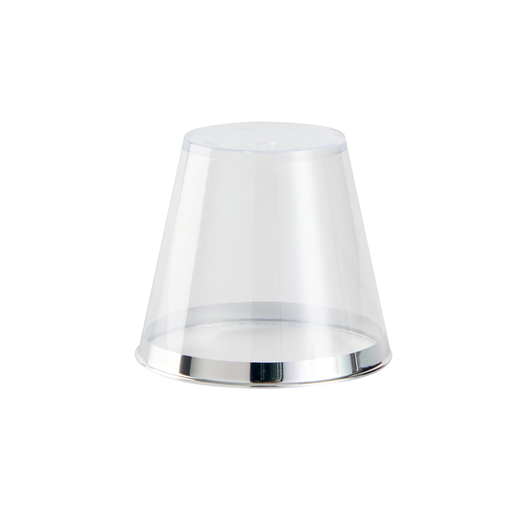 Chef 101 5 oz Clear Plastic Tumbler - with Silver Rim - 2 3/4" x 2 3/4" x 2 1/4" - 500 count box