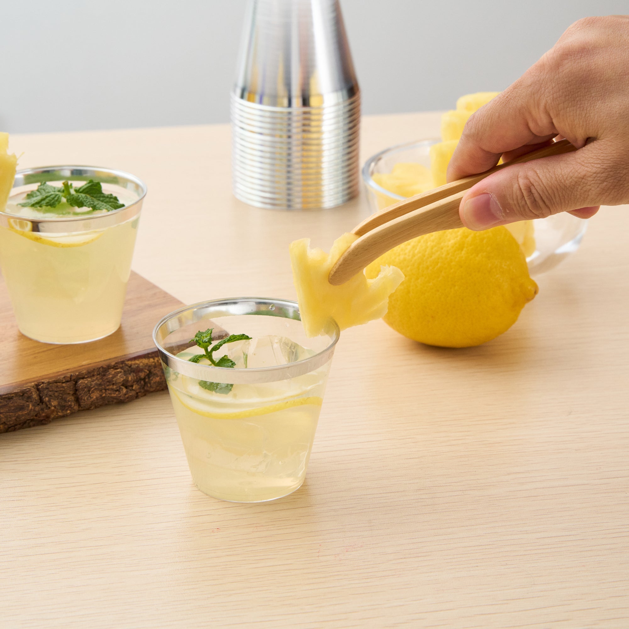 Chef 101 5 oz Clear Plastic Tumbler - with Silver Rim - 2 3/4" x 2 3/4" x 2 1/4" - 500 count box