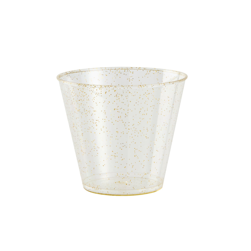 Chef 101 5 oz Gold Glitter Plastic Tumbler - 2 3/4" x 2 3/4" x 2 1/4" - 20 count box
