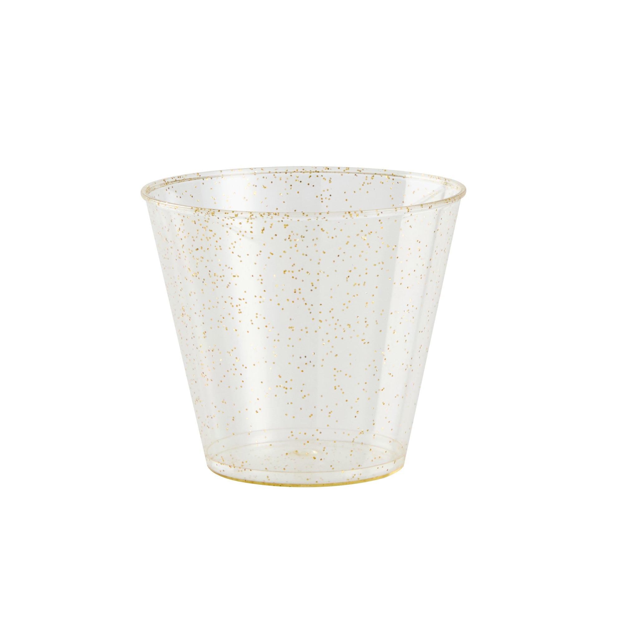 Chef 101 5 oz Gold Glitter Plastic Tumbler - 2 3/4" x 2 3/4" x 2 1/4" - 500 count box