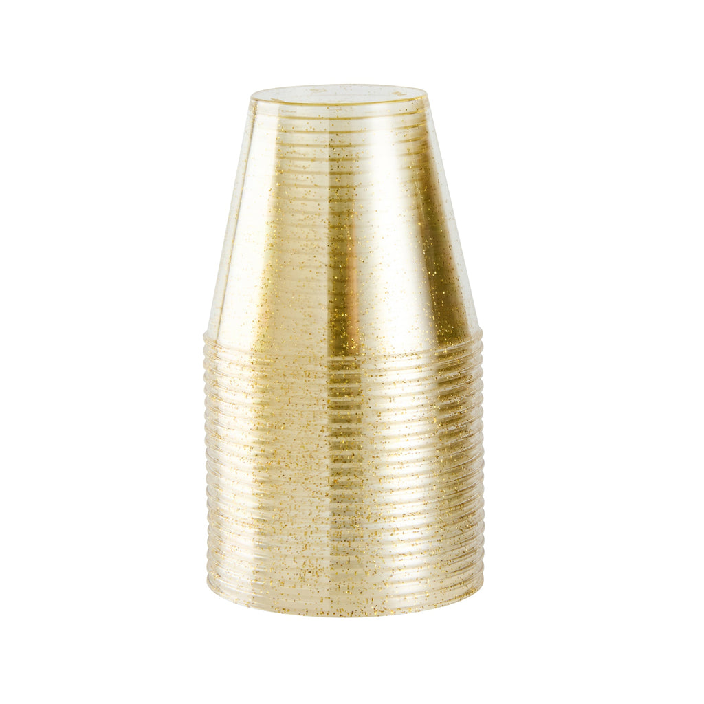 Chef 101 5 oz Gold Glitter Plastic Tumbler - 2 3/4" x 2 3/4" x 2 1/4" - 500 count box