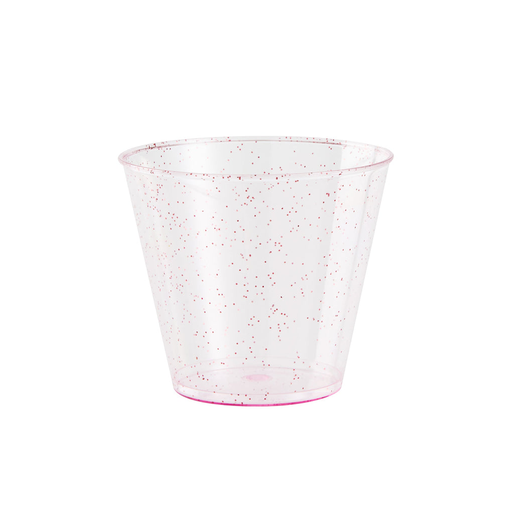 Chef 101 5 oz Pink Glitter Plastic Tumbler - 2 3/4" x 2 3/4" x 2 1/4" - 20 count box