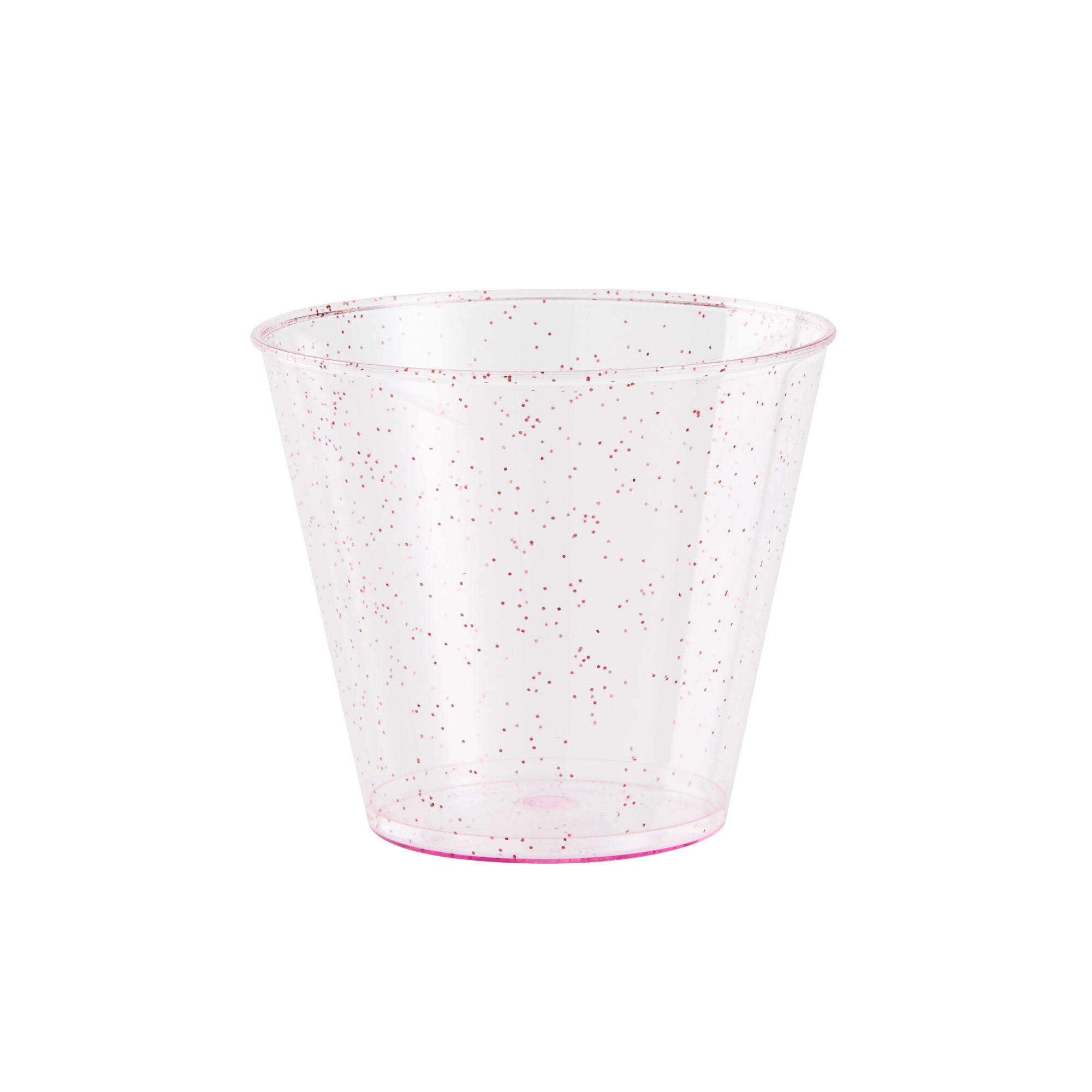 Chef 101 5 oz Pink Glitter Plastic Tumbler - 2 3/4" x 2 3/4" x 2 1/4" - 20 count box