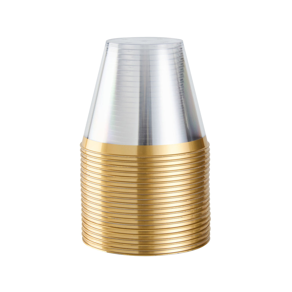 Chef 101 9 oz Clear Plastic Tumbler - with Gold Rim - 3 1/2" x 3 1/2" x 2 3/4" - 500 count box