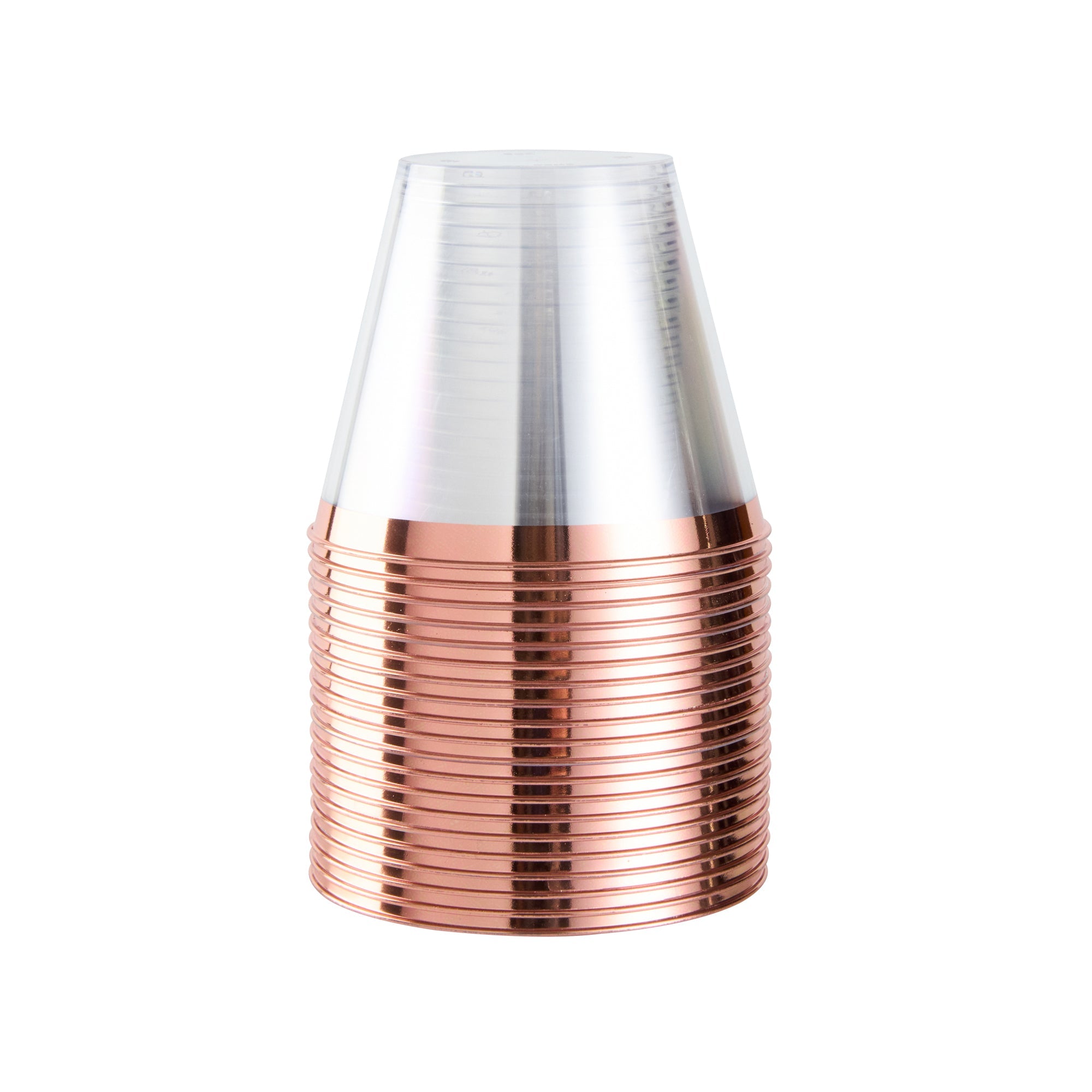 Chef 101 9 oz Clear Plastic Tumbler - with Rose Gold Rim - 3 1/2" x 3 1/2" x 2 3/4" - 20 count box