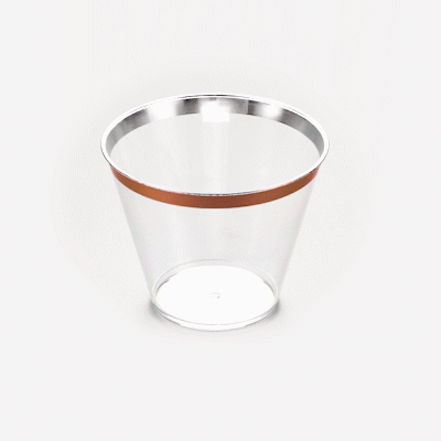 Chef 101 9 oz Clear Plastic Tumbler - with Rose Gold Rim - 3 1/2" x 3 1/2" x 2 3/4" - 500 count box