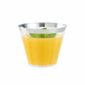 Chef 101 9 oz Clear Plastic Tumbler - with Silver Rim - 3 1/2" x 3 1/2" x 2 3/4" - 20 count box