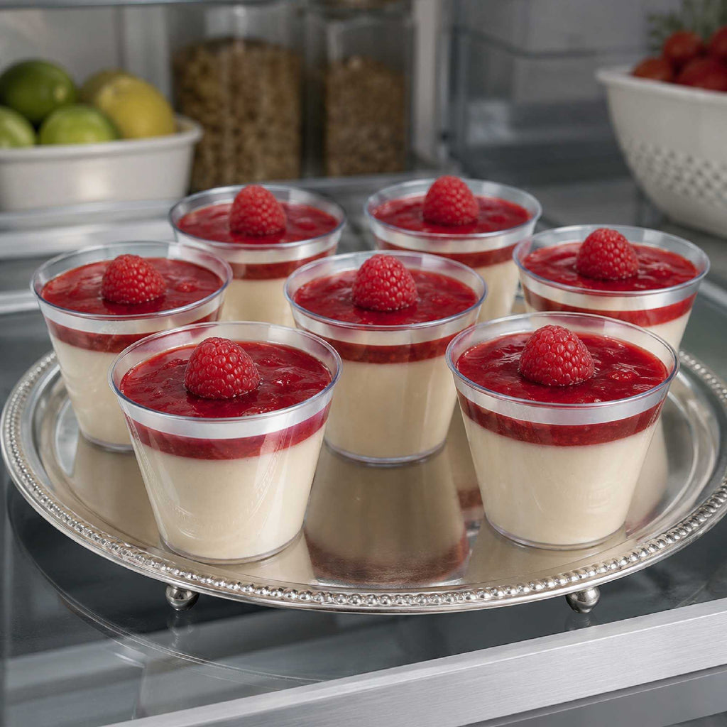 Chef 101 9 oz Clear Plastic Tumbler - with Silver Rim - 3 1/2" x 3 1/2" x 2 3/4" - 20 count box