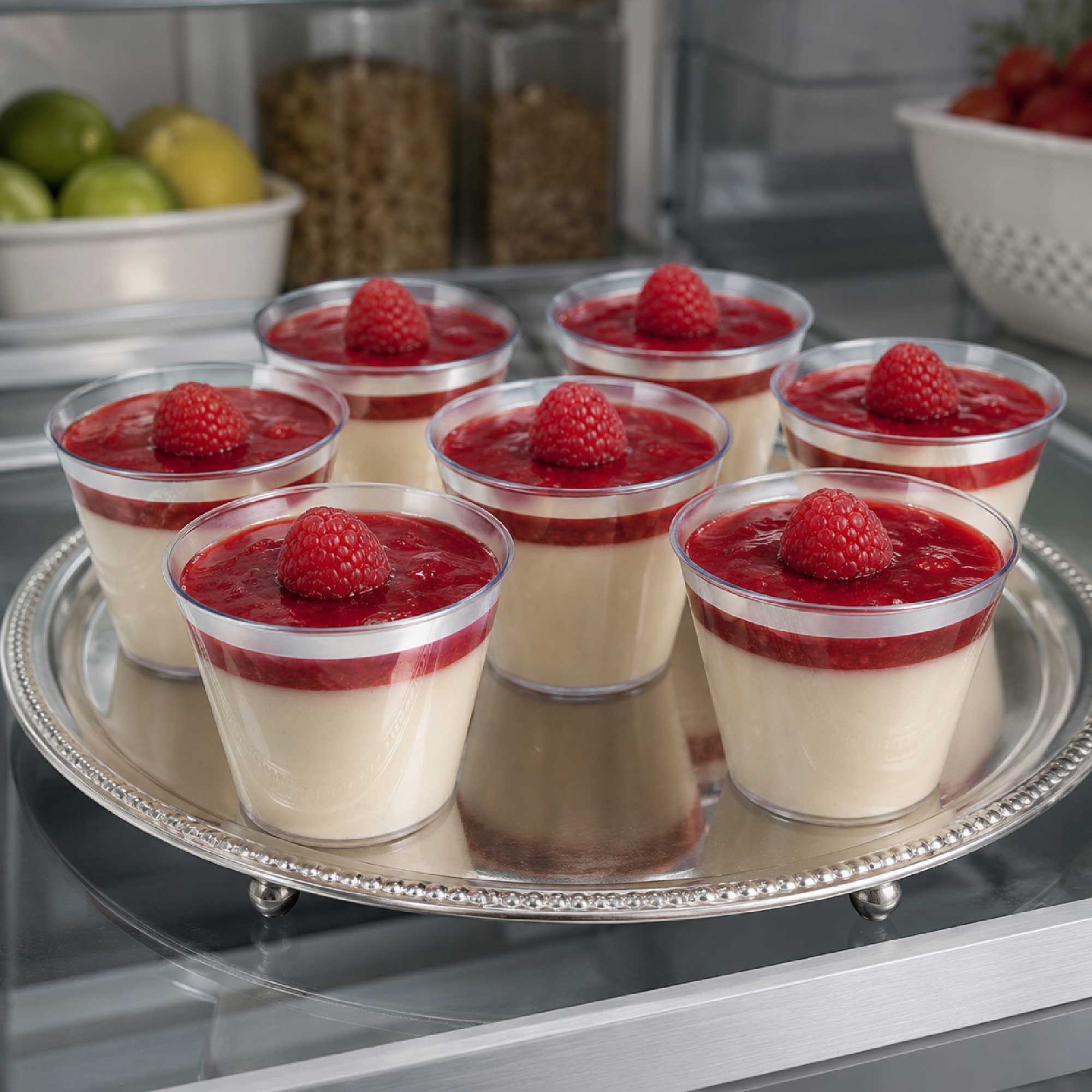 Chef 101 9 oz Clear Plastic Tumbler - with Silver Rim - 3 1/2" x 3 1/2" x 2 3/4" - 20 count box
