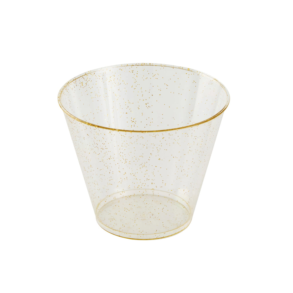 Chef 101 9 oz Gold Glitter Plastic Tumbler - 3 1/2" x 3 1/2" x 2 3/4" - 20 count box