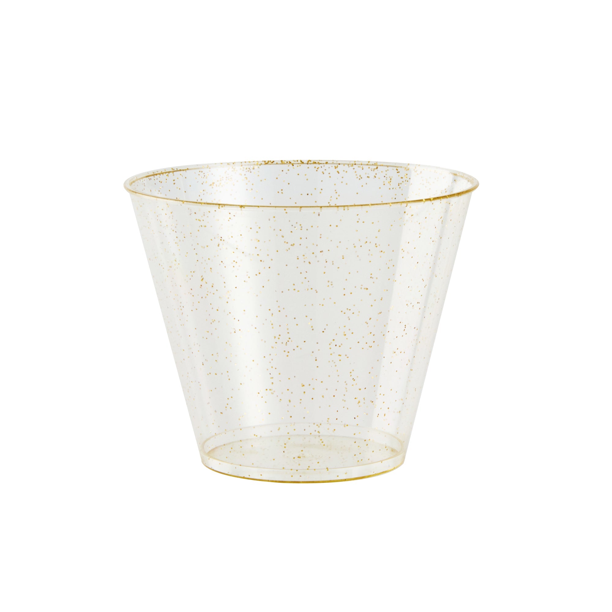 Chef 101 9 oz Gold Glitter Plastic Tumbler - 3 1/2" x 3 1/2" x 2 3/4" - 20 count box