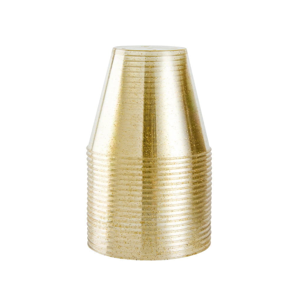 Chef 101 9 oz Gold Glitter Plastic Tumbler - 3 1/2" x 3 1/2" x 2 3/4" - 20 count box