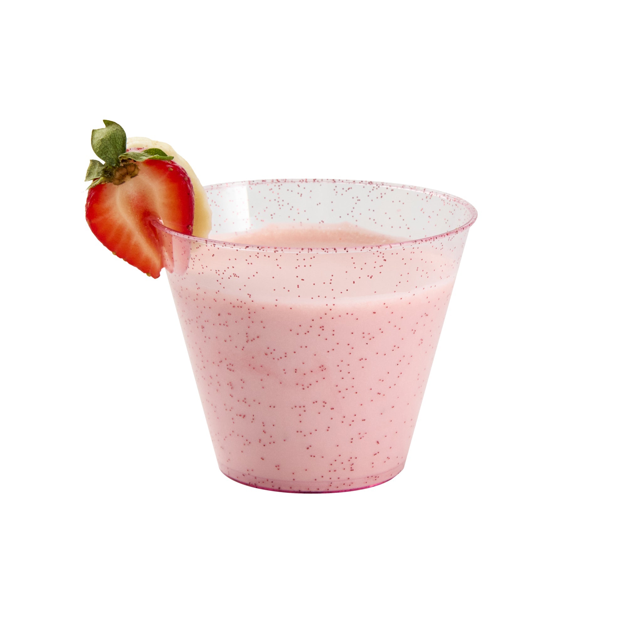 Chef 101 9 oz Pink Glitter Plastic Tumbler - 3 1/2" x 3 1/2" x 2 3/4" - 500 count box