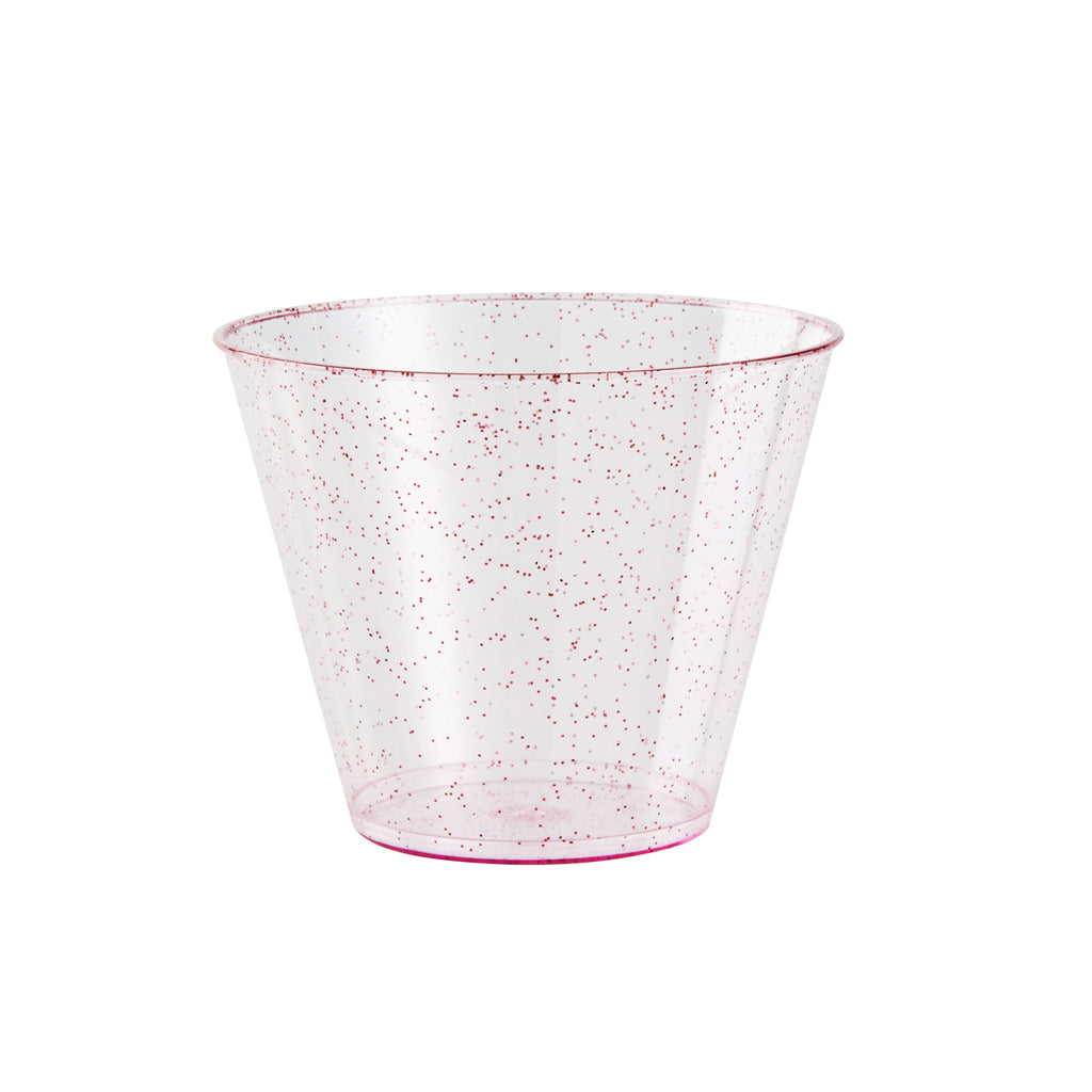 Chef 101 9 oz Pink Glitter Plastic Tumbler - 3 1/2" x 3 1/2" x 2 3/4" - 500 count box