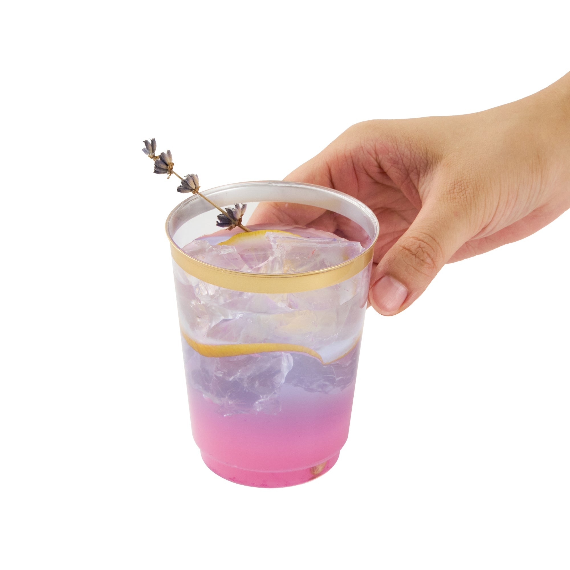 Chef 101 10 oz Clear Plastic Tumbler - with Gold Rim - 3" x 3" x 3 3/4" - 20 count box