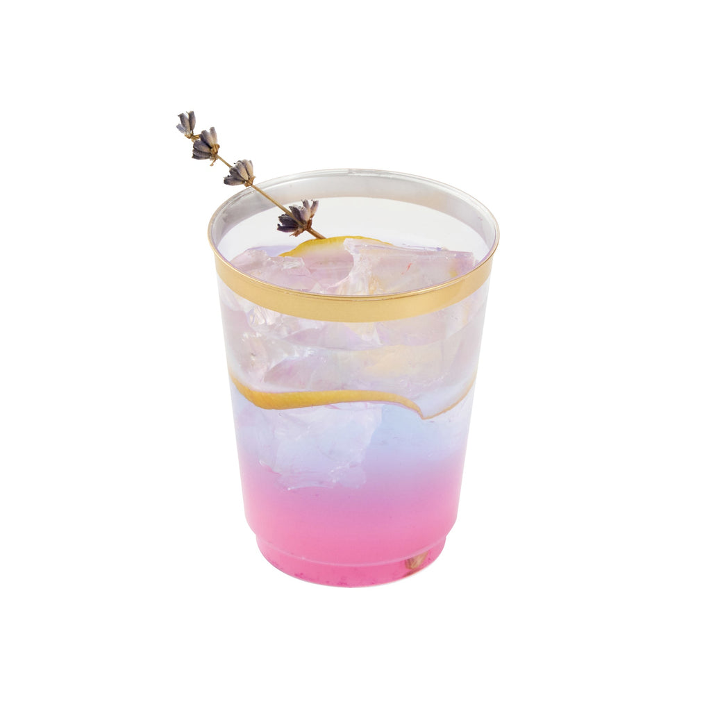 Chef 101 10 oz Clear Plastic Tumbler - with Gold Rim - 3" x 3" x 3 3/4" - 20 count box