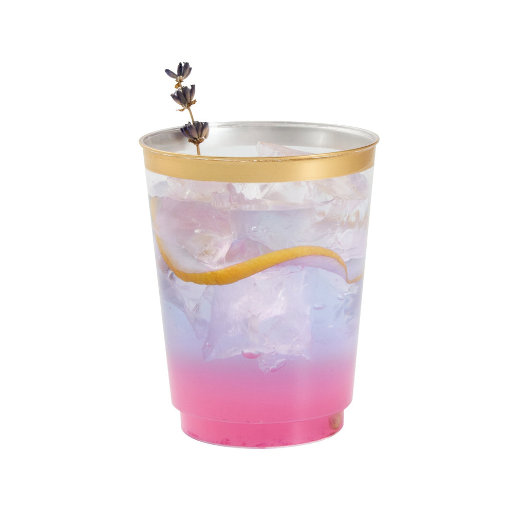 Chef 101 10 oz Clear Plastic Tumbler - with Gold Rim - 3" x 3" x 3 3/4" - 20 count box