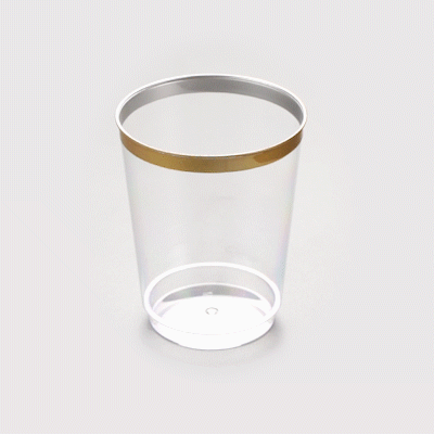 Chef 101 10 oz Clear Plastic Tumbler - with Gold Rim - 3" x 3" x 3 3/4" - 20 count box
