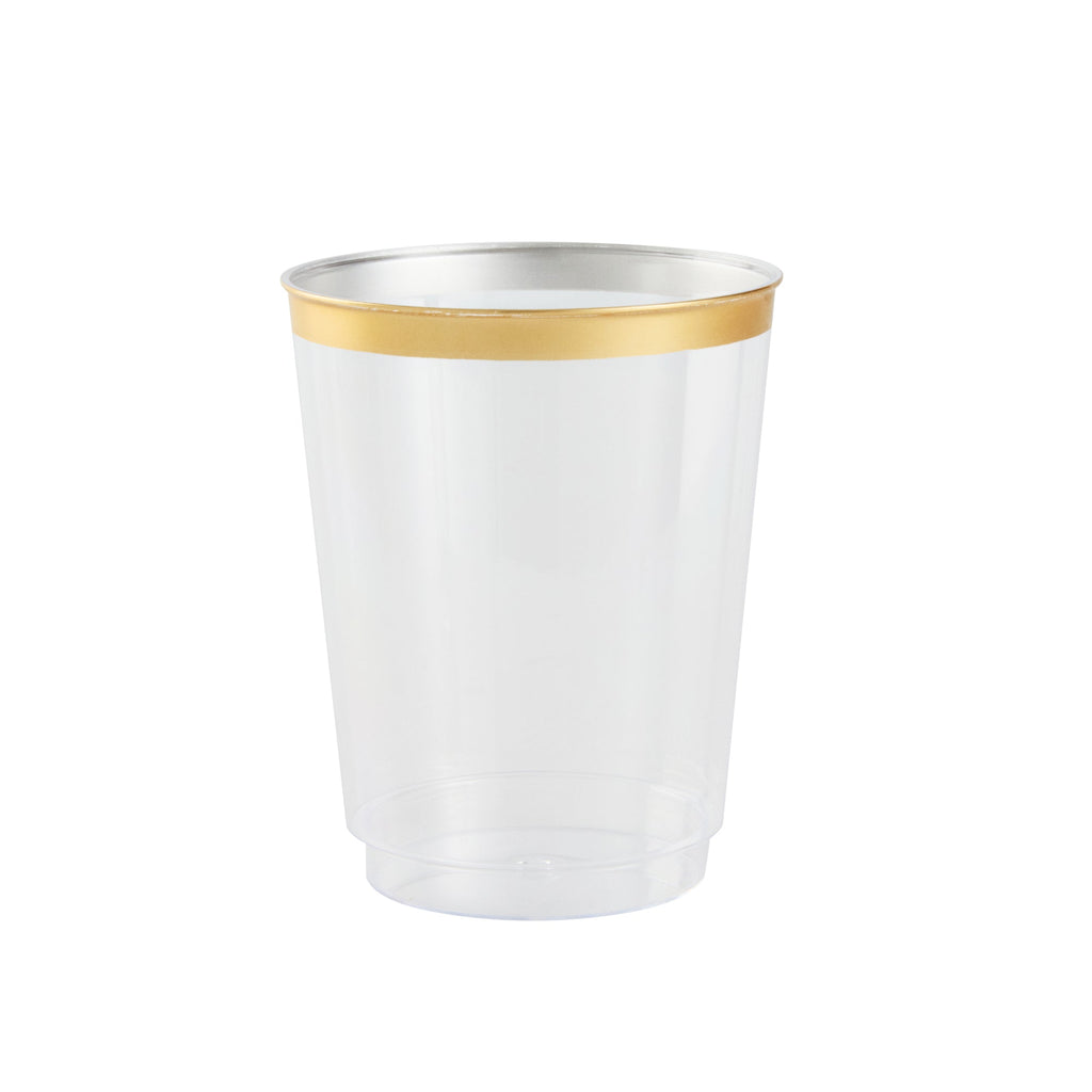Chef 101 10 oz Clear Plastic Tumbler - with Gold Rim - 3" x 3" x 3 3/4" - 20 count box