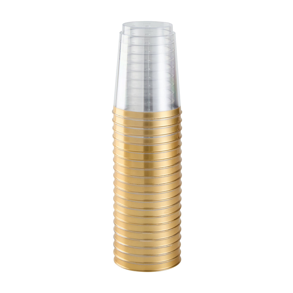 Chef 101 10 oz Clear Plastic Tumbler - with Gold Rim - 3" x 3" x 3 3/4" - 20 count box
