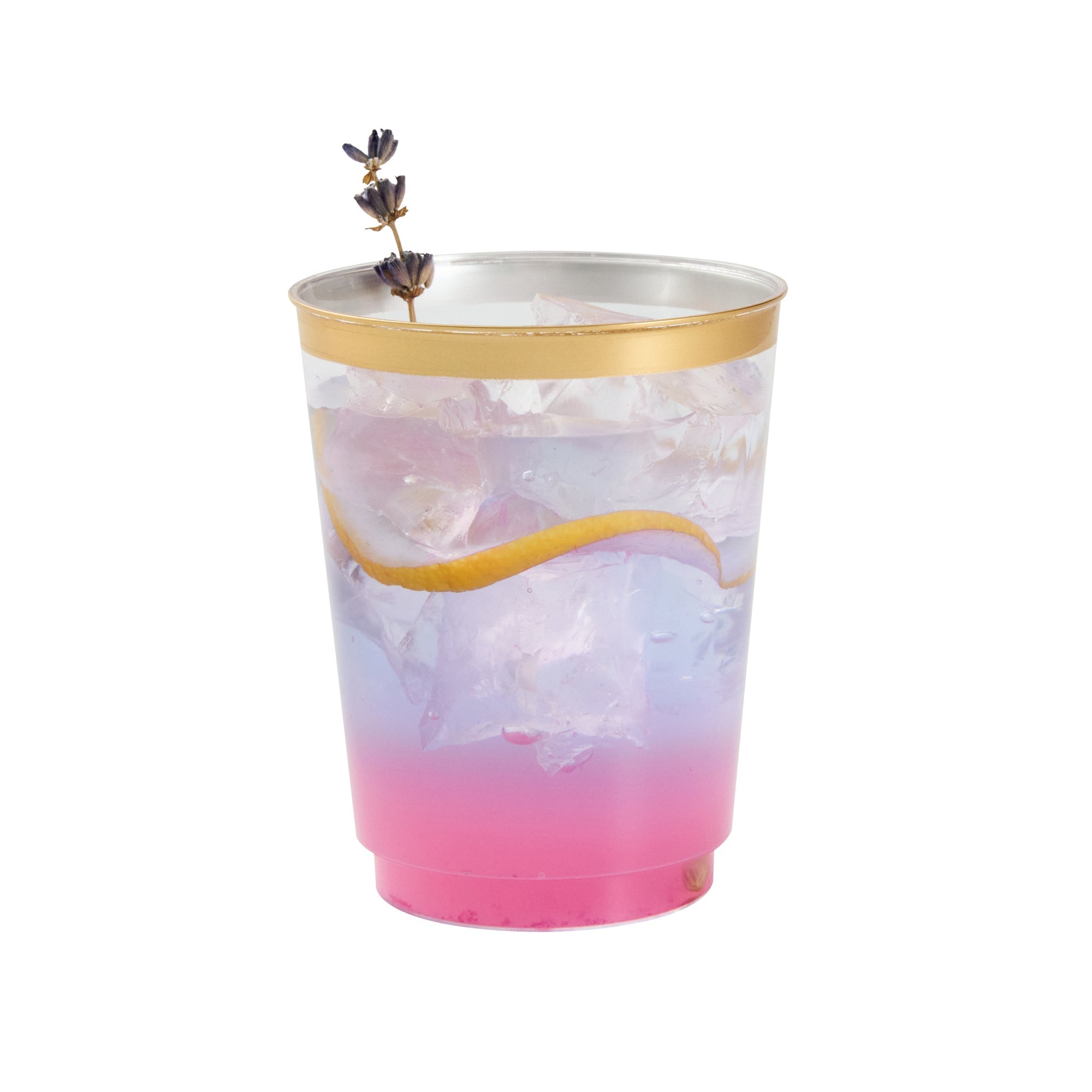 Chef 101 10 oz Clear Plastic Tumbler - with Gold Rim - 3" x 3" x 3 3/4" - 500 count box