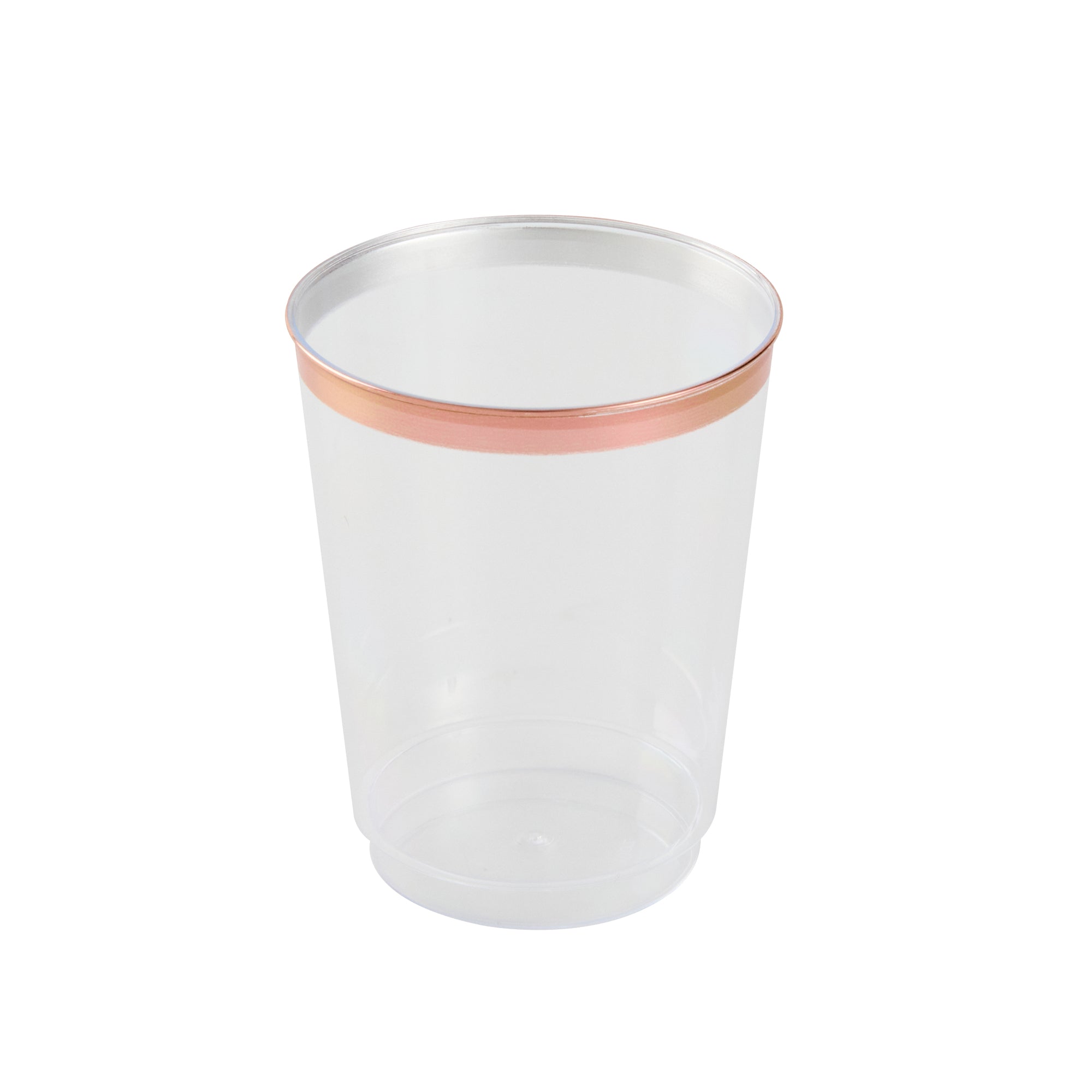 Chef 101 10 oz Clear Plastic Tumbler - with Rose Gold Rim - 3" x 3" x 3 3/4" - 20 count box