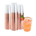 Chef 101 10 oz Clear Plastic Tumbler - with Rose Gold Rim - 3" x 3" x 3 3/4" - 20 count box