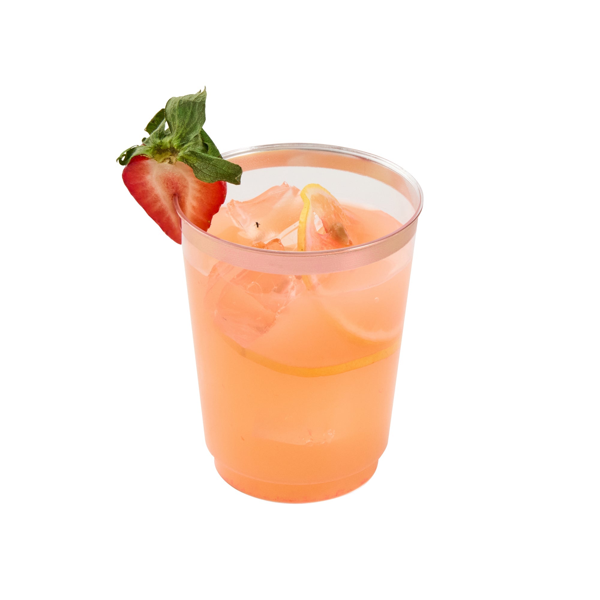 Chef 101 10 oz Clear Plastic Tumbler - with Rose Gold Rim - 3" x 3" x 3 3/4" - 20 count box